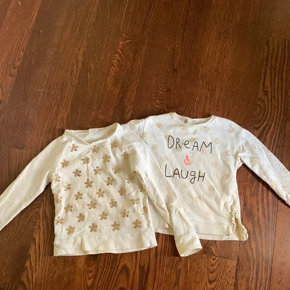 Girls cream sweatshirt lot.  CrewCuts gems 4/5 and zara 3/4 dream & laugh